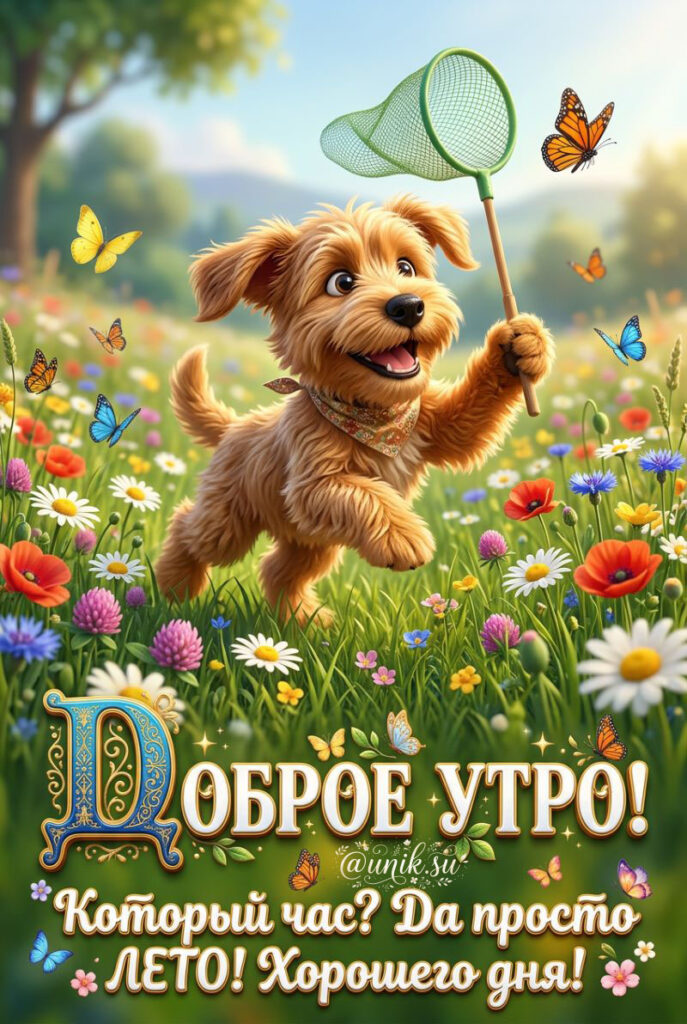 Новая Июньская Открытка с Добрым Утром с щенком