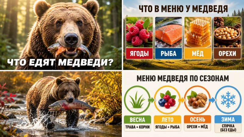 Что едят медведи: рацион по сезонам и продукты питания