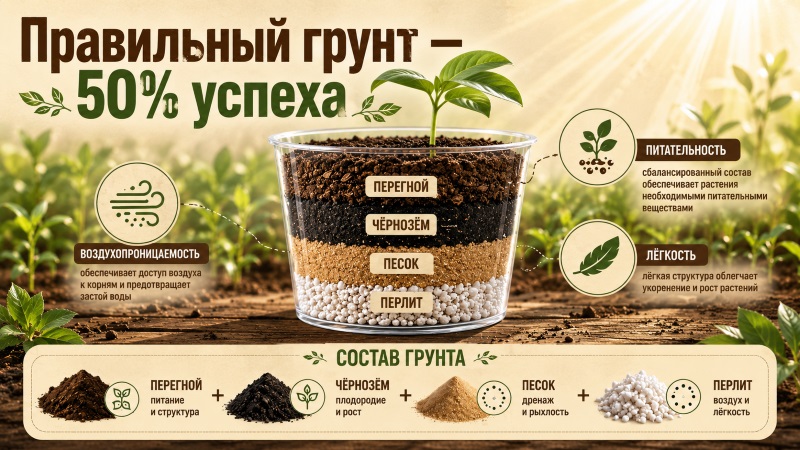 Инфографика: правильный состав грунта для рассады томатов — 50% успеха урожая