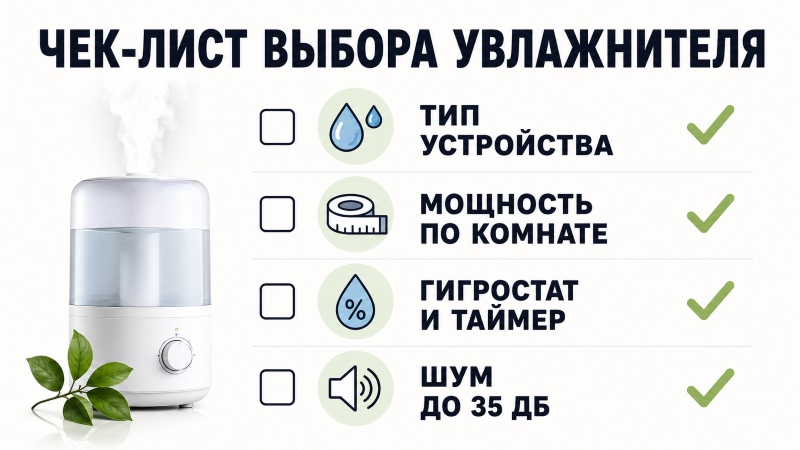 Чек-лист выбора увлажнителя: тип, мощность, гигростат, тишина