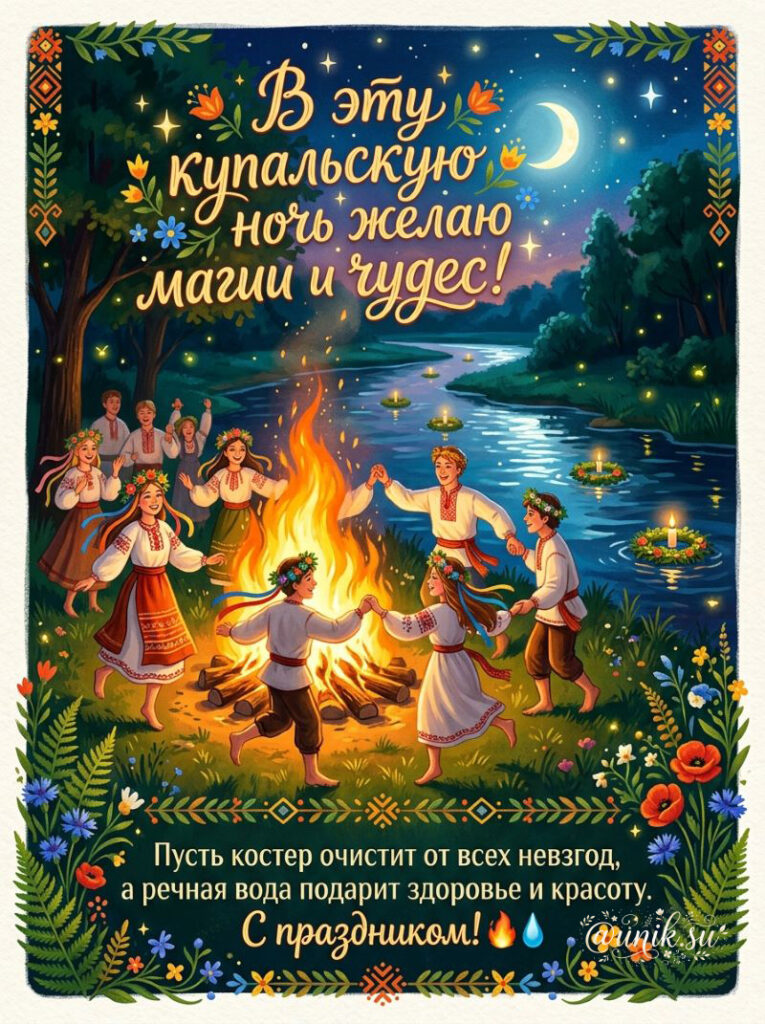 Открытки с Днем Ивана Купалы с ночным весельем