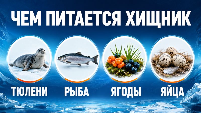 Чем питается белый медведь: тюлени, рыба, ягоды, яйца