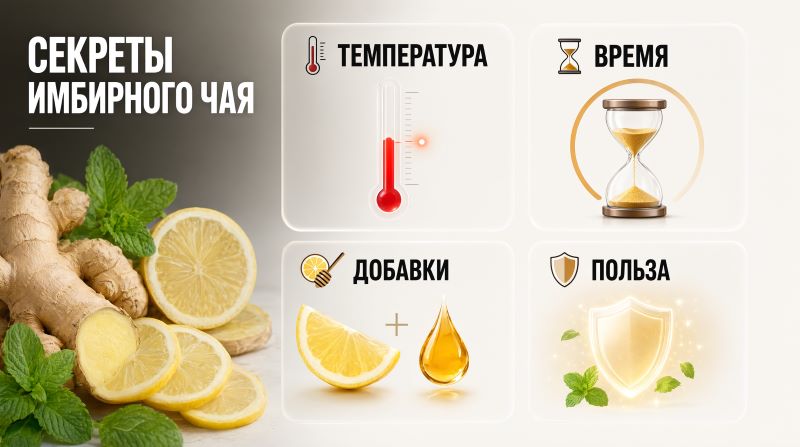 Секреты имбирного чая: температура, время, добавки и польза