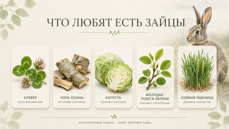 Что едят зайцы: клевер, кора осины, капуста, побеги яблони