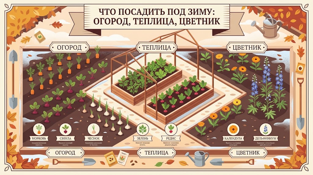 Что посадить под зиму: схемы посадок в огороде, теплице и цветнике