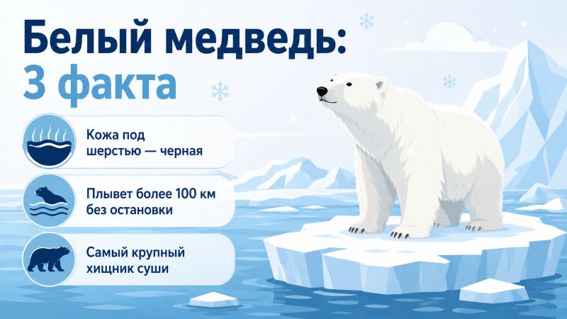 Белый медведь на льдине: три главных факта для детей