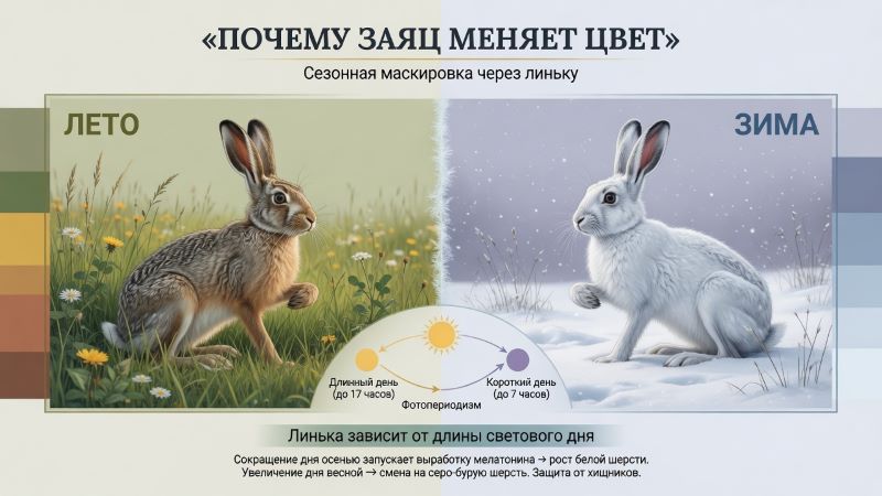 Почему заяц меняет цвет: линька летом и зимой
