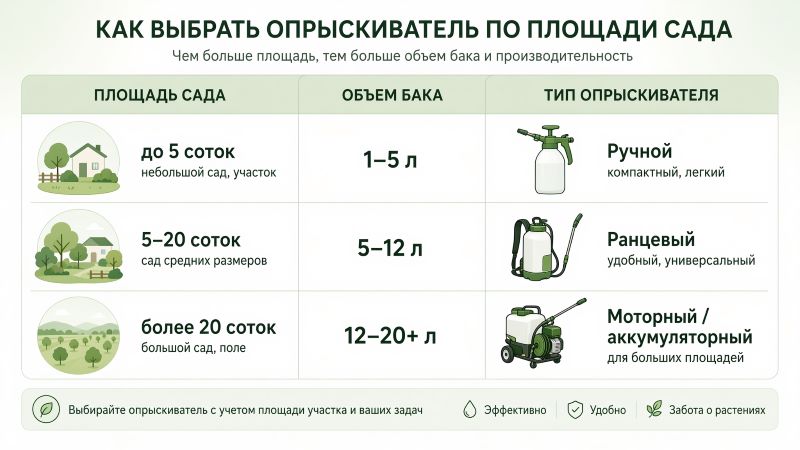 Как выбрать опрыскиватель по площади сада: таблица сравнения