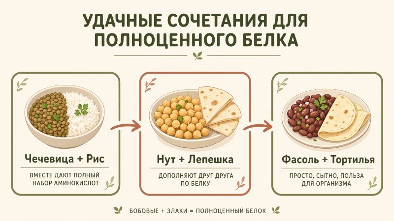 Сочетания бобовых и злаков для получения полноценного растительного белка
