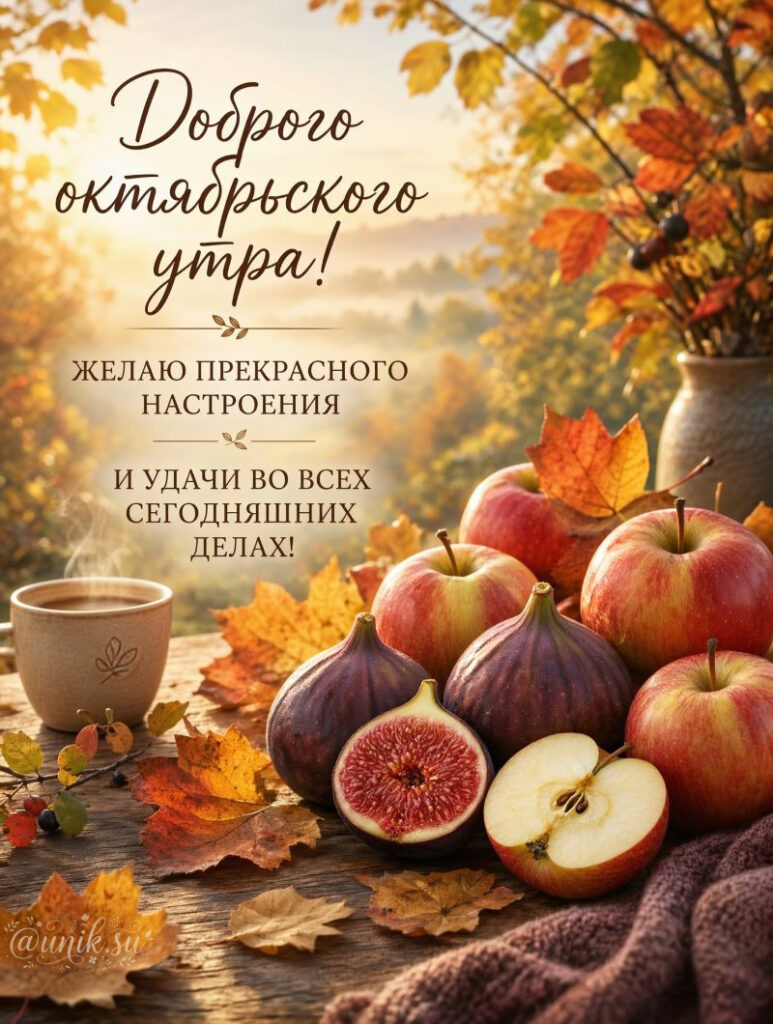 Доброе октябрьское утро: кофе, яблоки и инжир на столе