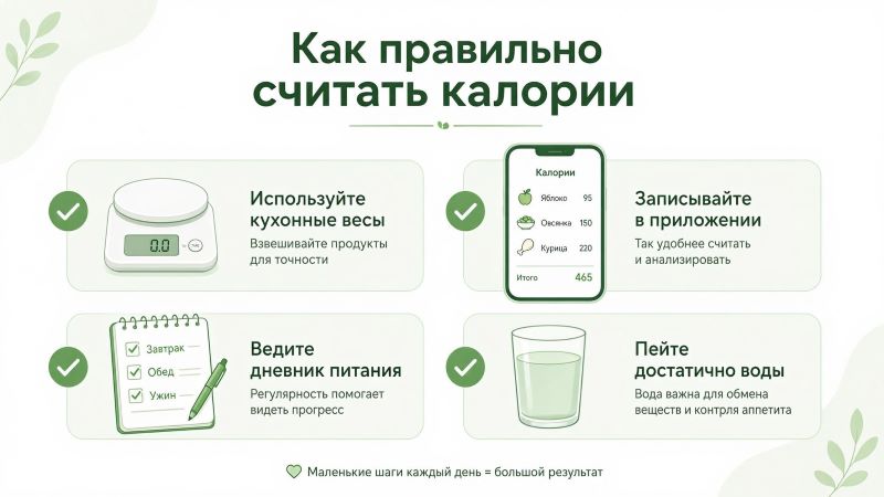 Как правильно считать калории: советы по весам, приложению, дневнику и воде