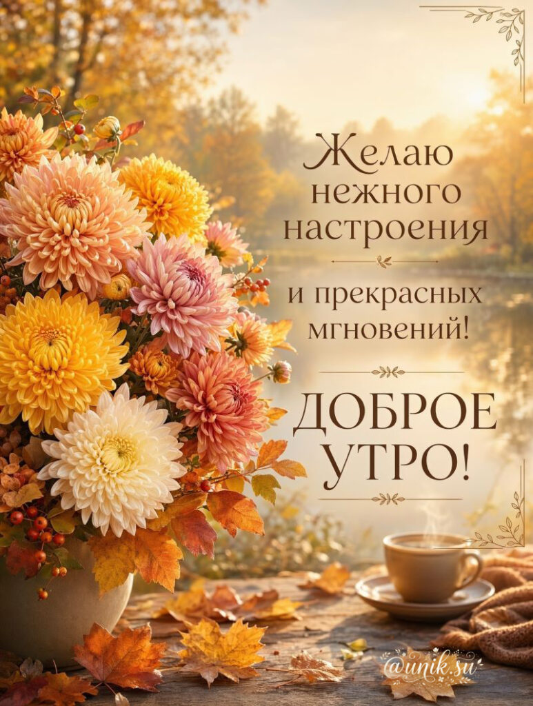 Открытка с Добрым Утром с Осенними Цветами
