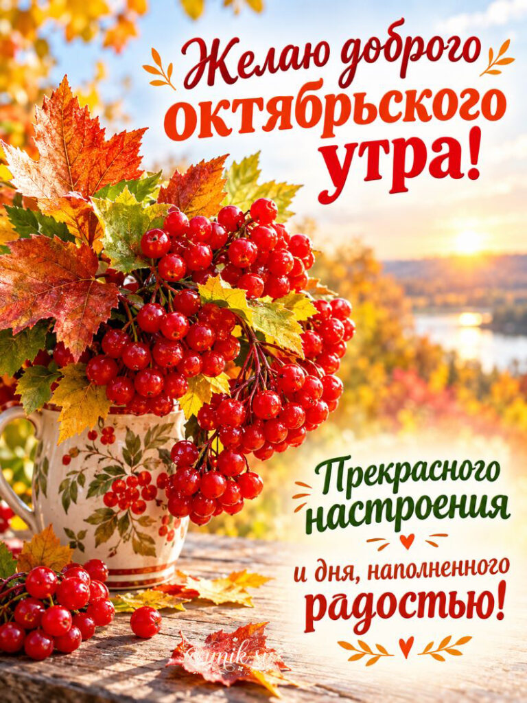 Букет из красной рябины и кленовых листьев. Октябрьское утро