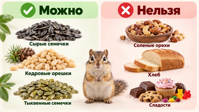 Чем можно и нельзя кормить бурундука: памятка