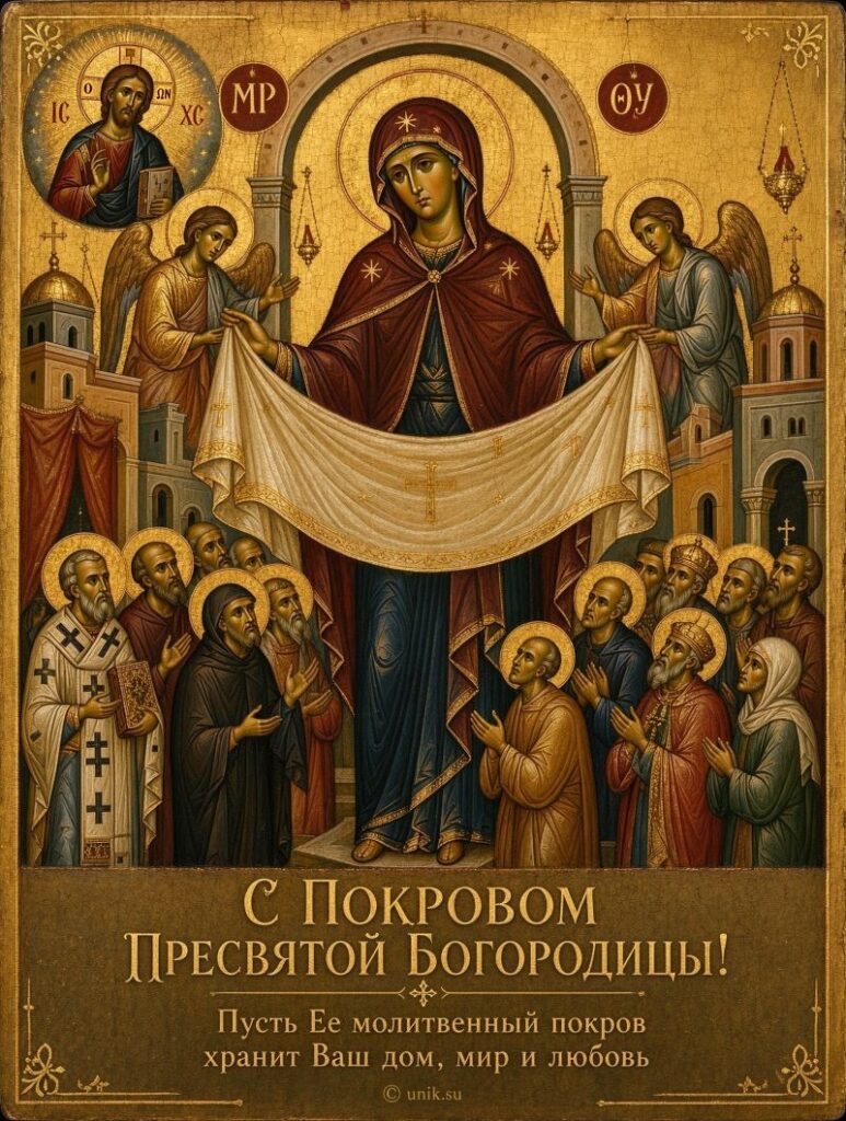 Икона Покрова Пресвятой Богородицы с надписью и пожеланием