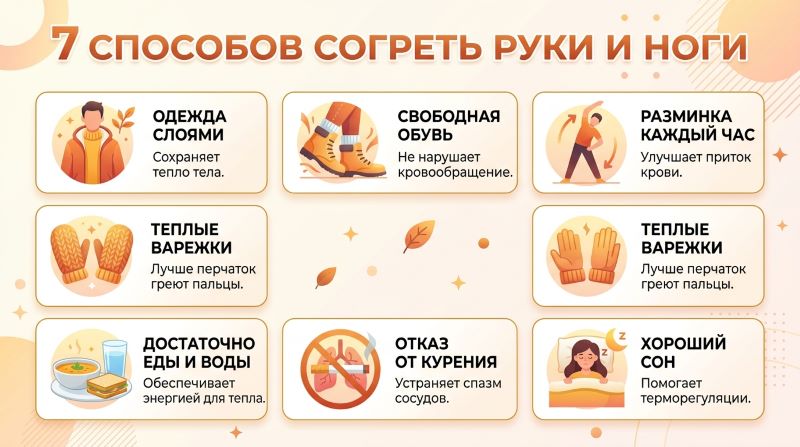 Инфографика: 7 способов согреть руки и ноги зимой